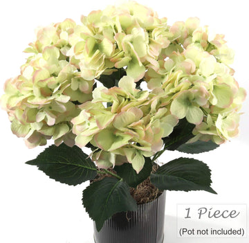 22" Artificial Hydrangea Bush - Vibrant Green & Pink Faux Floral Decor for Home and Garden, Floral Home by Artificial Flowers